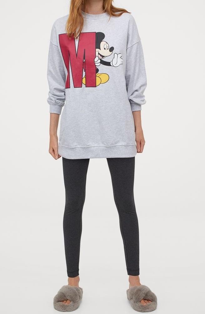 H&M Pyjama pyama met print Lichtgrijs Mickey Mouse maat M, H&M, Ophalen of Verzenden, Nieuw, Maat 38/40 (M)