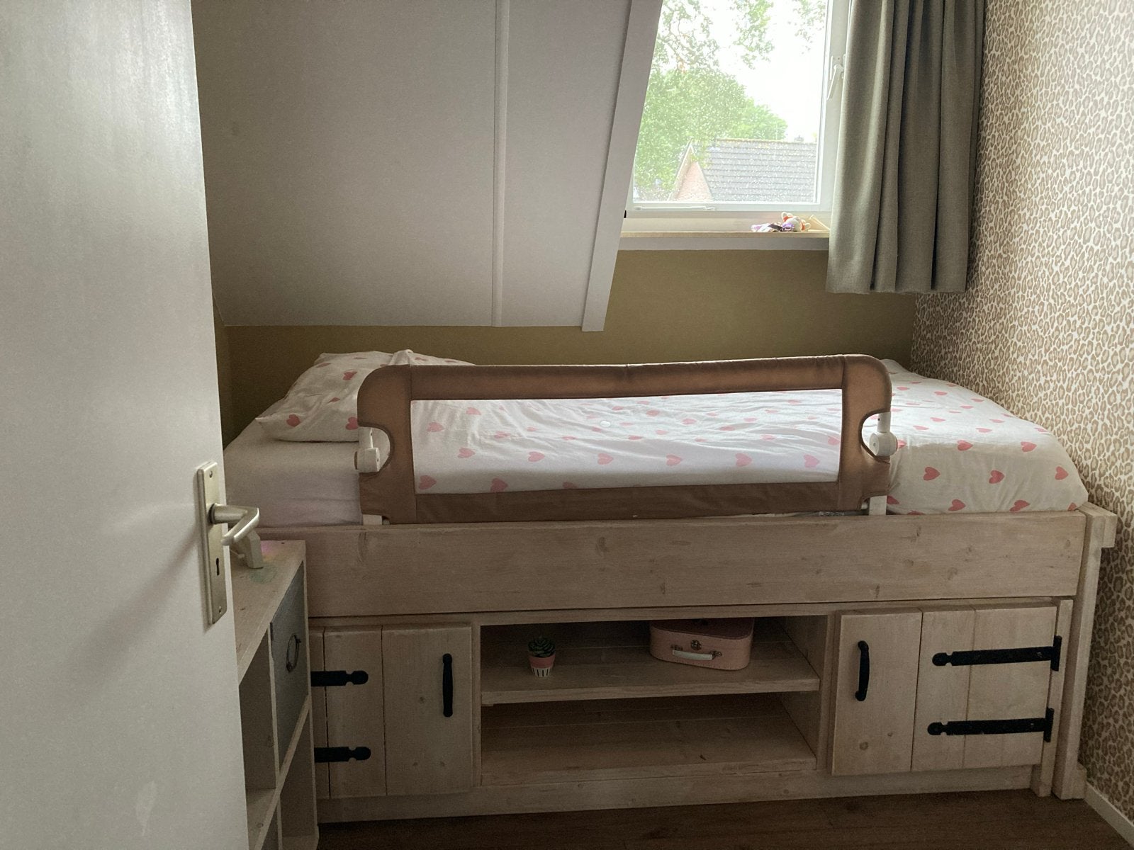 Steigerhouten Bed met Opbergruimte en opbergmeubels, Ophalen, 100 cm, Eenpersoons, Wit