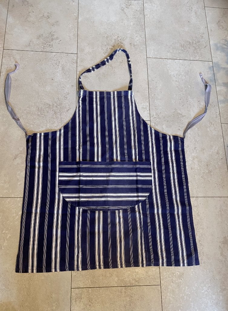 vintage keukenschort blauw-wit gestreept / 1 crèmekleurig, Ophalen of Verzenden, Zo goed als nieuw, Blauw, Schort