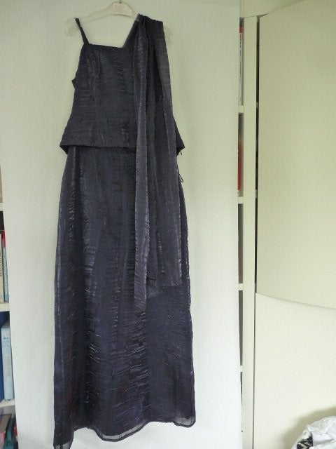  Chique blauwe lange rok met open top en sjaal, Maat 38/40 (M), Overige typen, Blauw, Ophalen of Verzenden