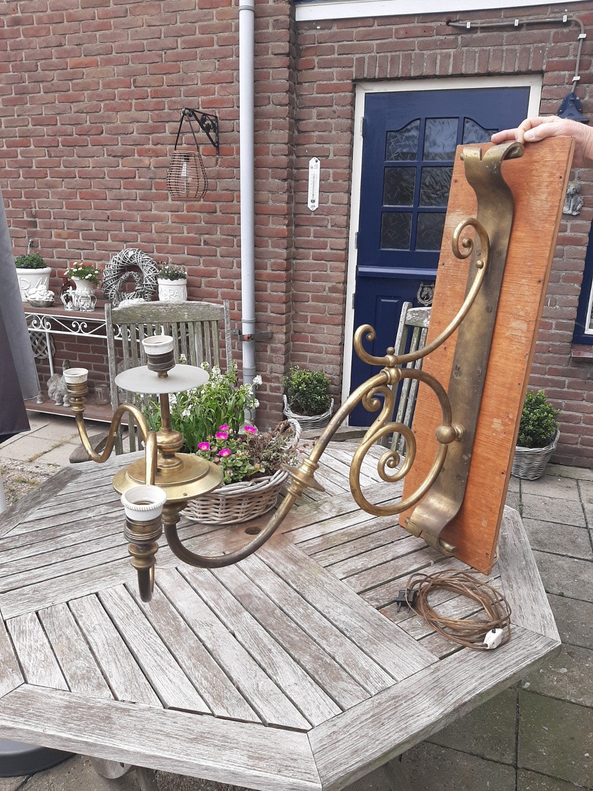 Vintage Messing Wandlamp met 3 Lichtpunten, Ophalen