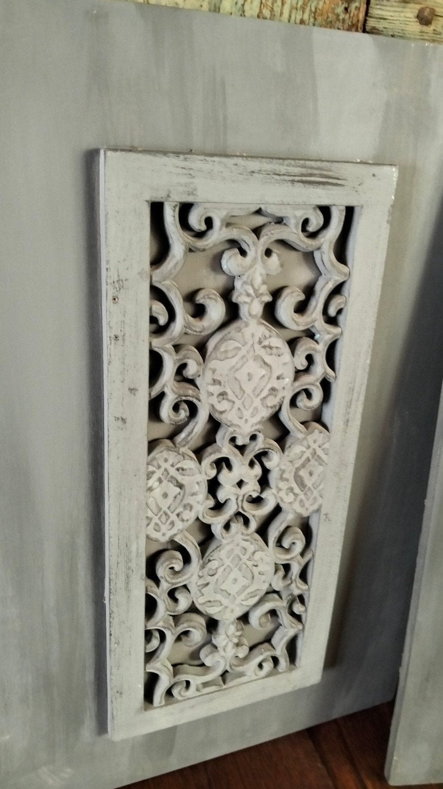 2 Brocante wanddecoraties houten lijsten wandpanelen, Gebruikt, Overige typen, ., Ophalen of Verzenden