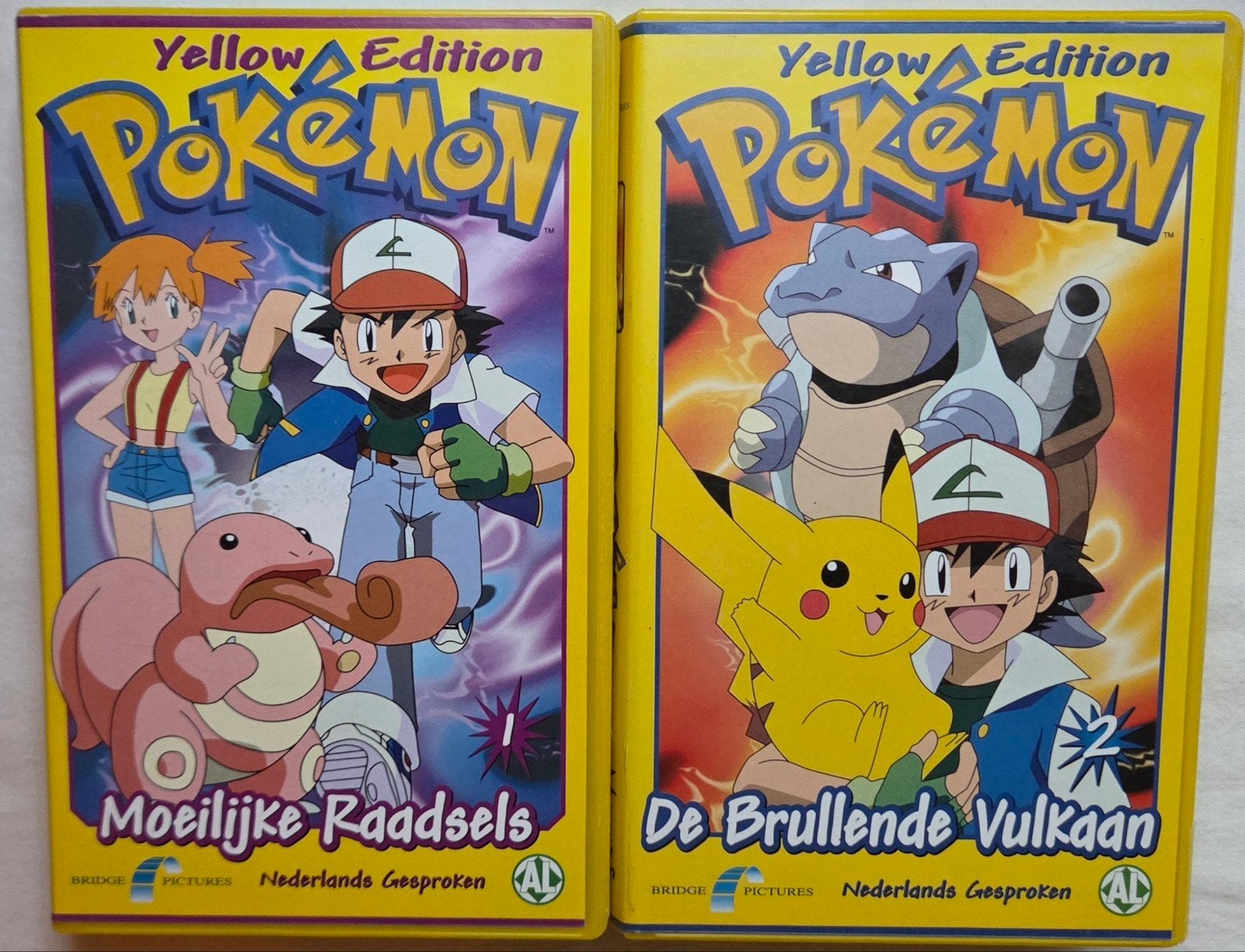 Pokemon Yellow Edition Deel 1 & 2 VHS Cartoon/Anime, Alle leeftijden, Ophalen of Verzenden, Gebruikt