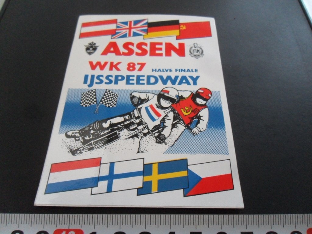 sticker Assen WK 87 Halve Finale IJsspeedway, Ophalen of Verzenden, Zo goed als nieuw