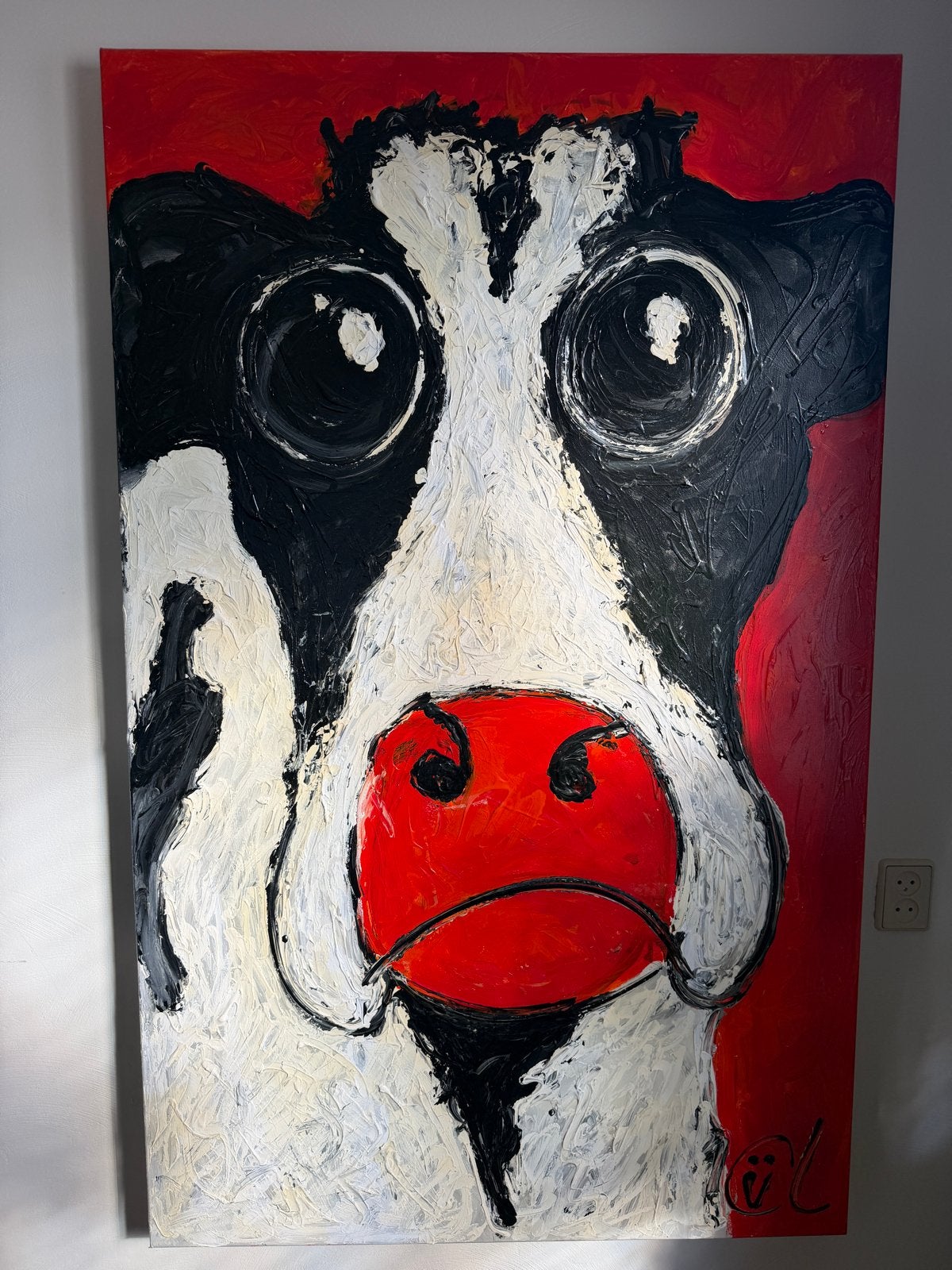 Mega groot schilderij koe 160x100 cm op doek, Ophalen, Handgeschilderd, Dieren, Olieverf