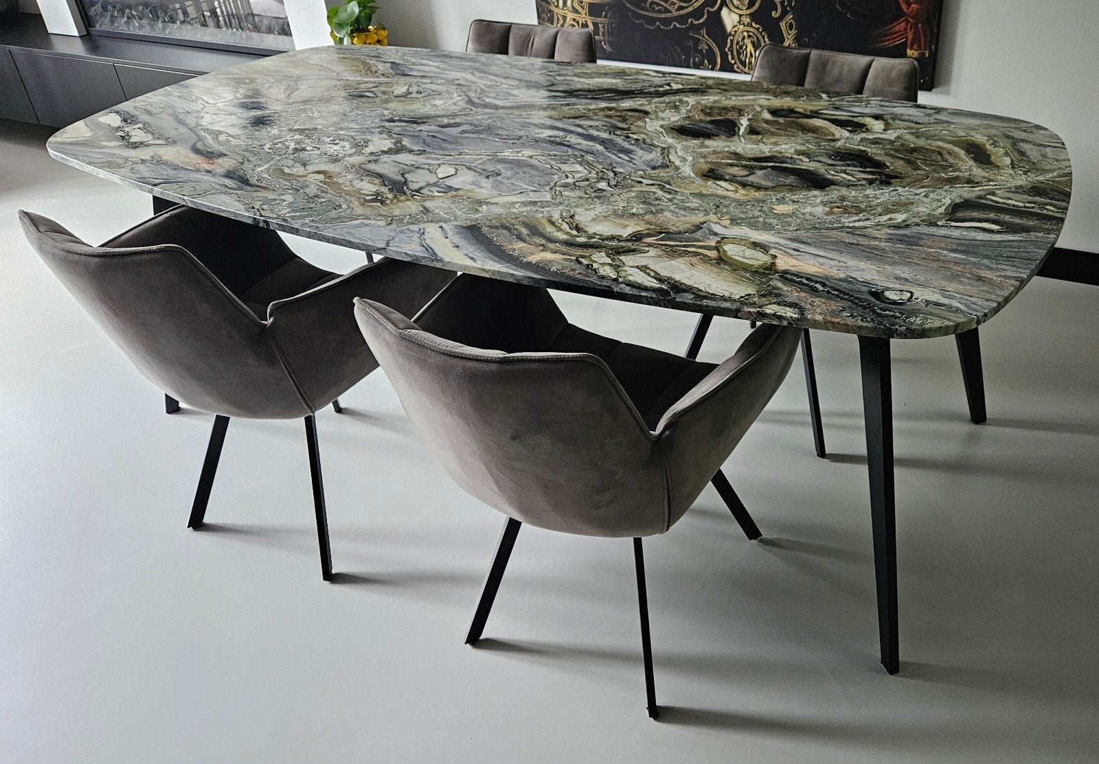 Elegante eettafel en bijzettafel met marmerblad, Huis en Inrichting, Ophalen, Rond