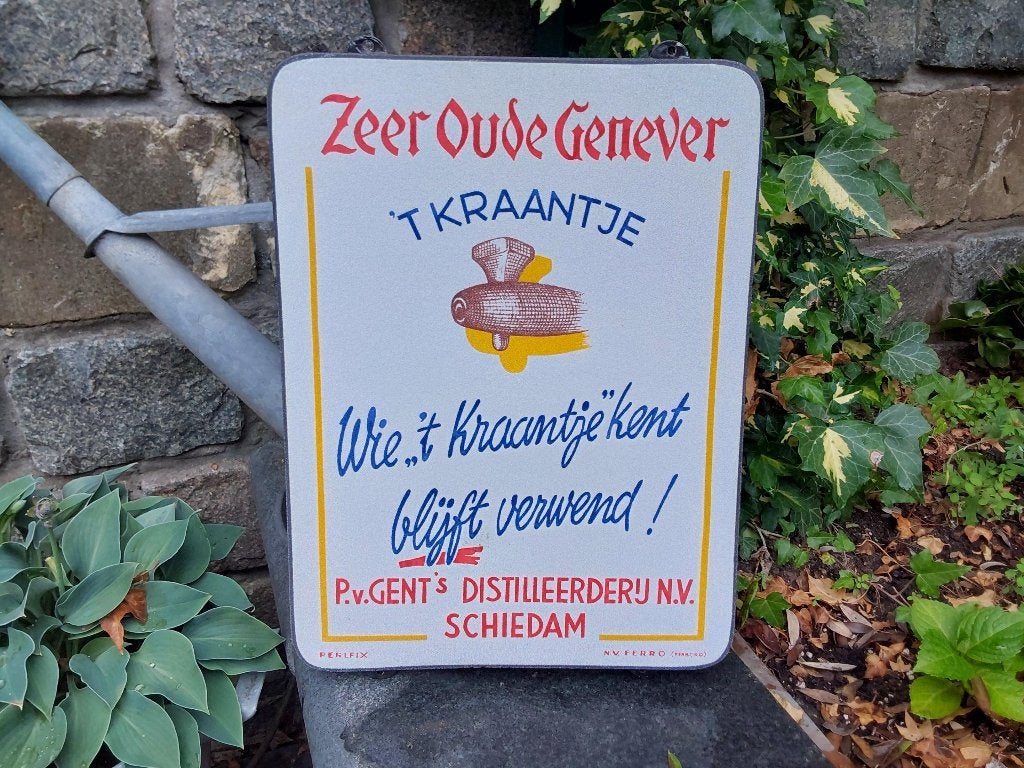 Emaille reclamebord Bord Zeer Oude Genever T Kraantje, Ophalen of Verzenden