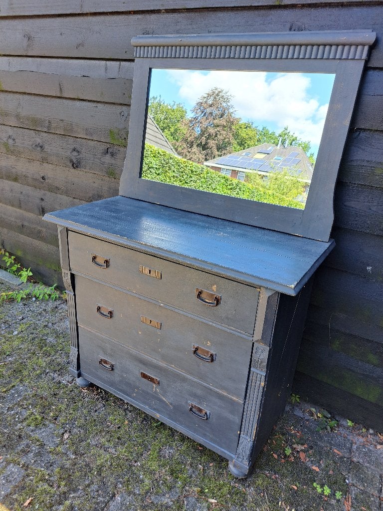 Antiek ladekastje en losse spiegel, Ophalen, Gebruikt, 75 tot 100 cm, Minder dan 100 cm