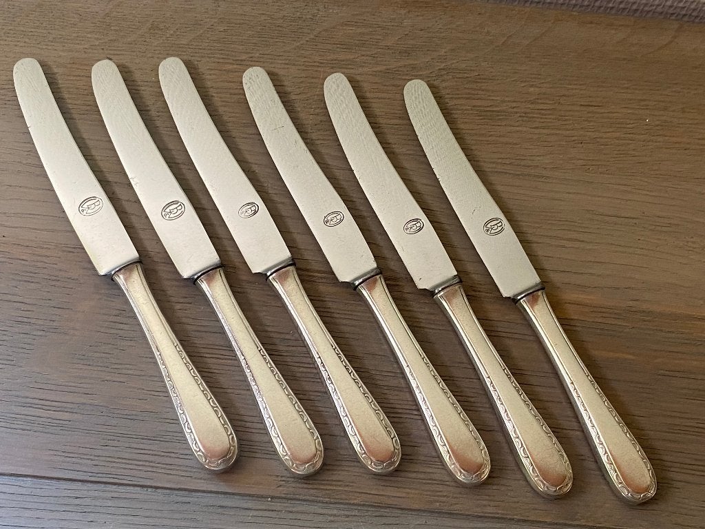 6 Antieke W&B Solingen Dessertmessen | Palmetrand Model 21cm, Ophalen of Verzenden
