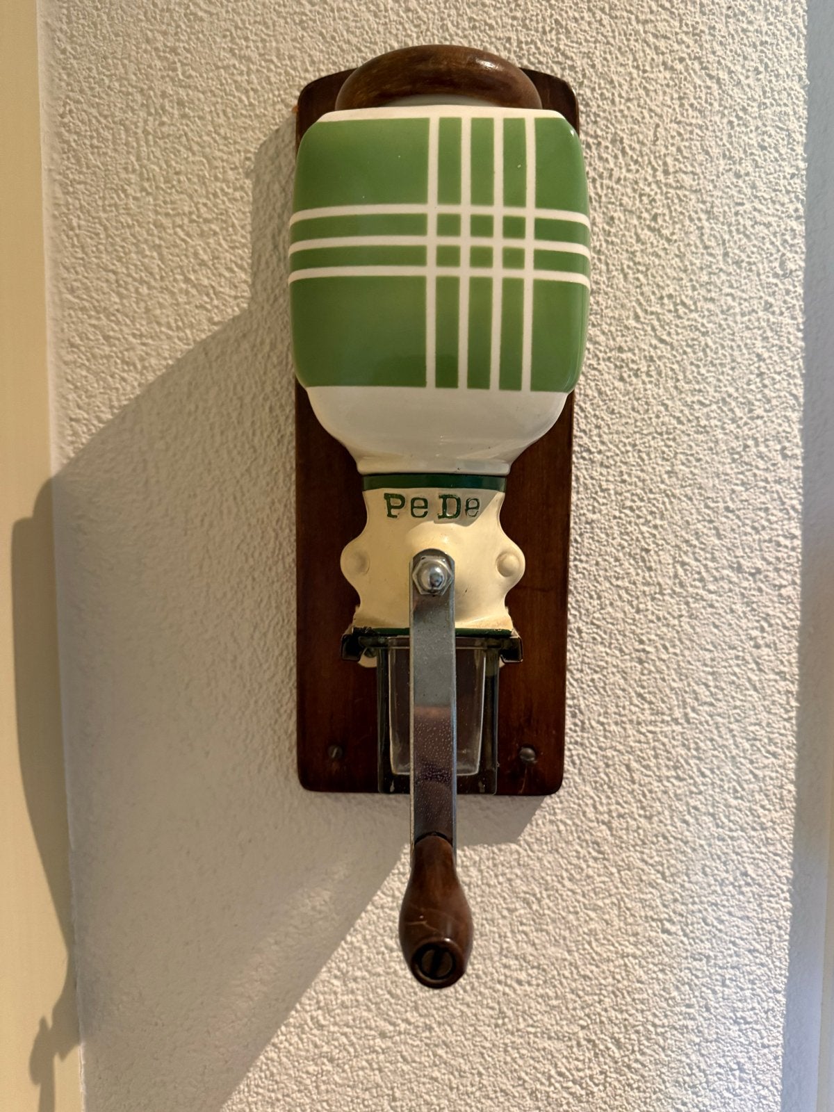 Antieke Pe De wandkoffiemolen - Groen/Wit, Ophalen