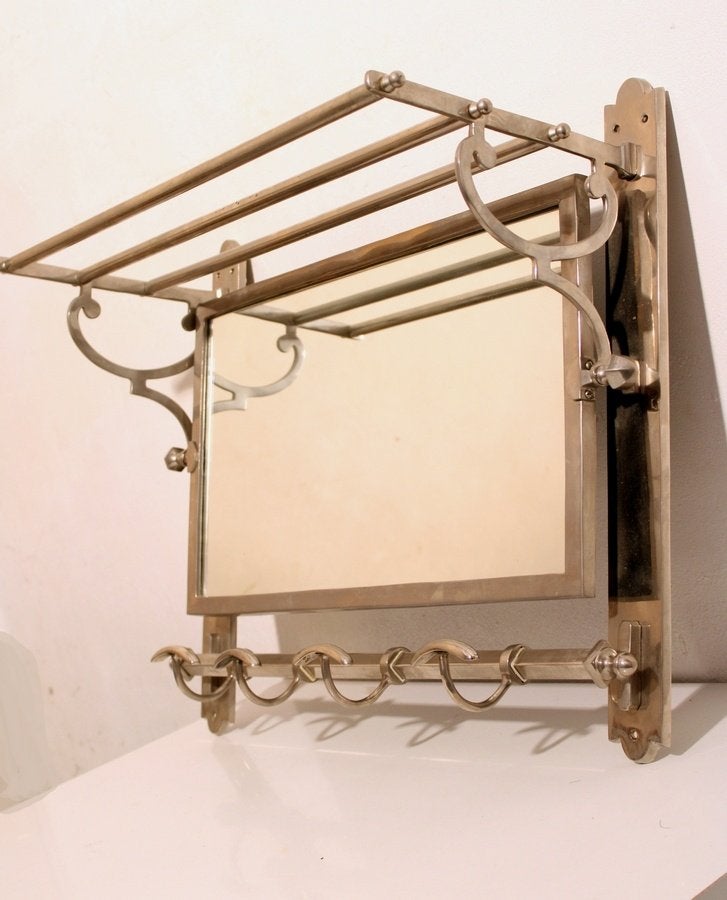 Jugendstil kapstok met spiegel - mid century vintage design, Gebruikt, -, -, Metaal