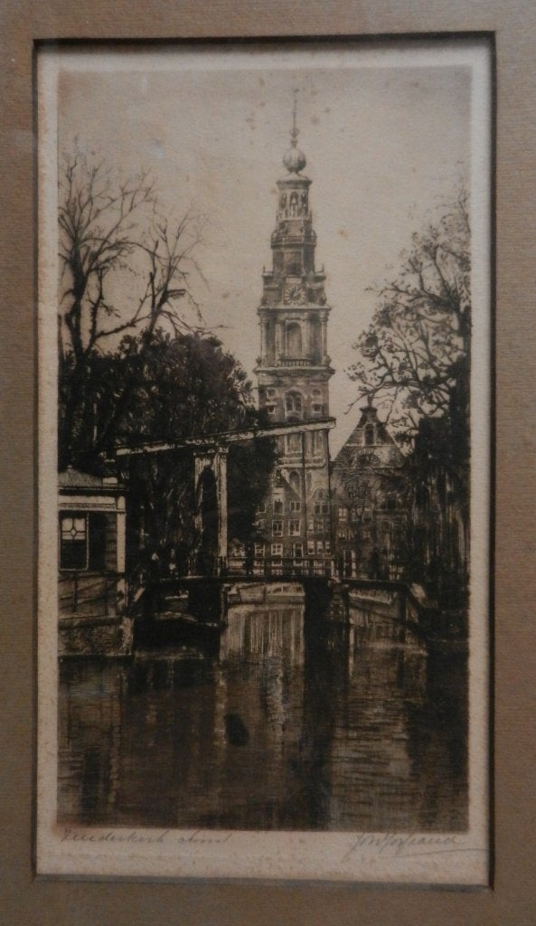 Mooie ets Zuiderkerk Amsterdam Joh. Josseaud 26 x 14,5 cm., Antiek en Kunst, 26 cm, Ets, Stadsgezicht, Ophalen of Verzenden