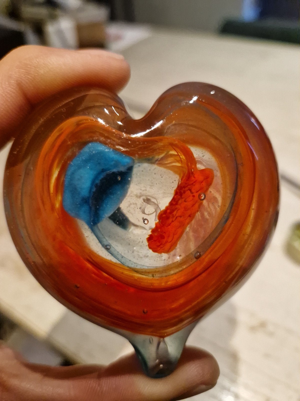 Handgevormd glaskunstobject in hartvorm "Twin Flame", Antiek en Kunst, Antiek | Glas en Kristal, Ophalen of Verzenden
