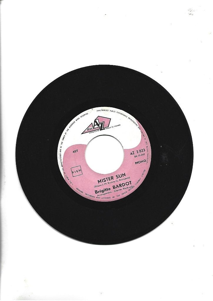 BRIGITTE BARDOT SINGLE 7" MISTER SUN, 7 inch, Ophalen of Verzenden, Zo goed als nieuw, Pop