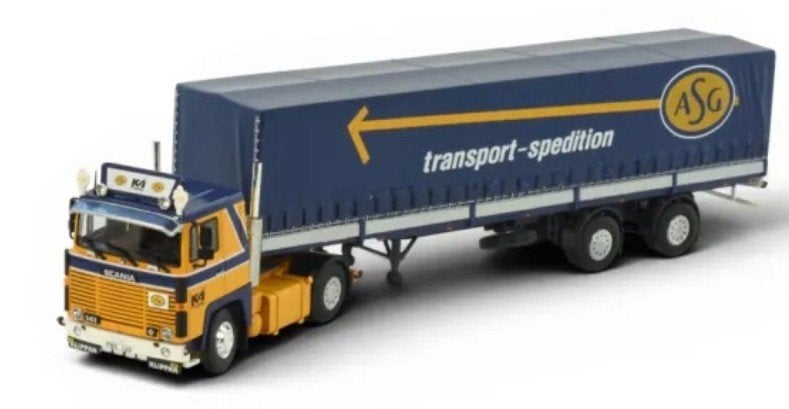 TEKNO SCANIA 141 + HUIF OPLEGGER - ASG - KLIPPAN, Hobby en Vrije tijd, Modelauto's | 1:50, ., Nieuw, Tekno, Bus of Vrachtwagen