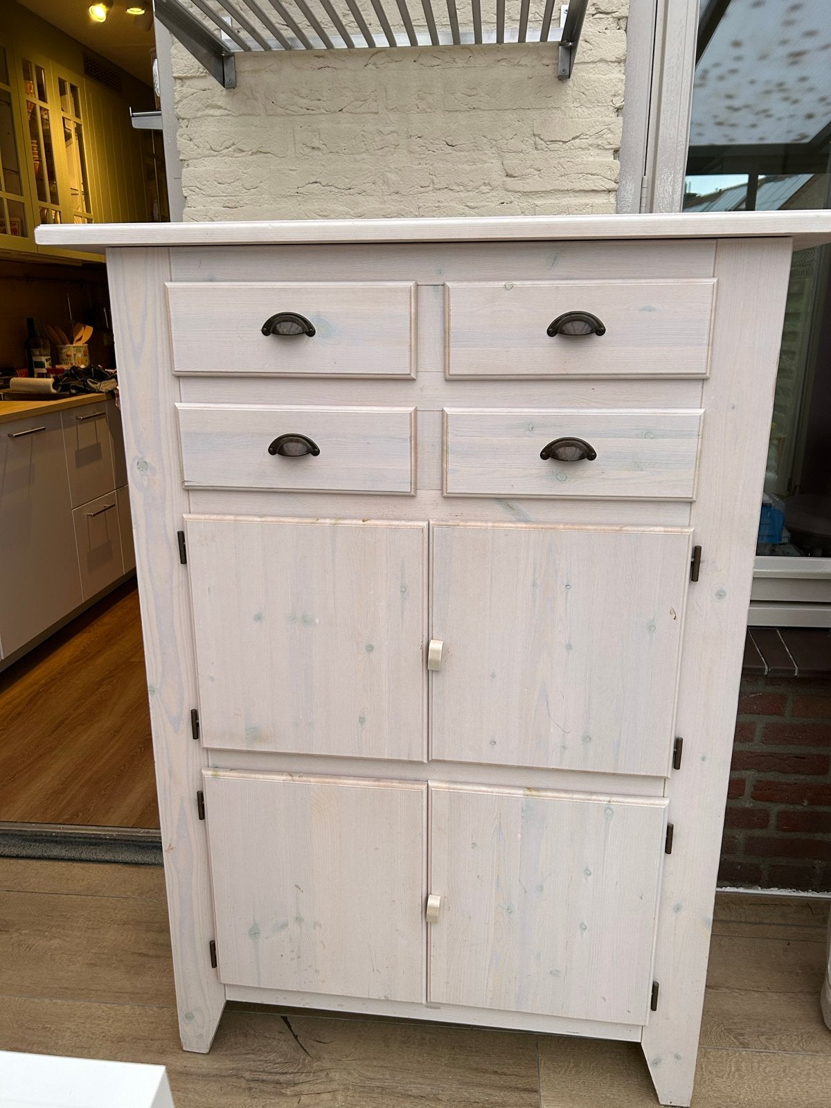 Wit houten kastje met lades en deuren, Huis en Inrichting, Kasten | Kledingkasten, Gebruikt, 100 tot 150 cm, Met lade(s), 25 tot 50 cm