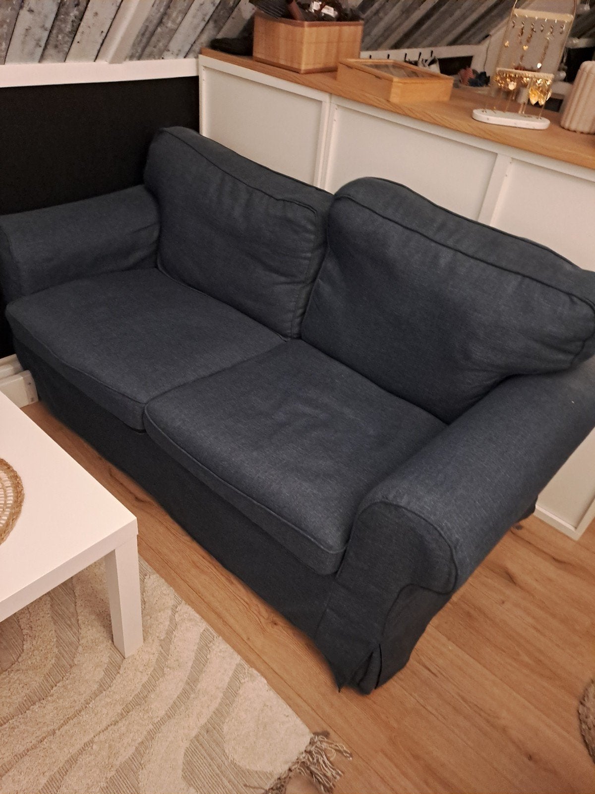 IKEA Ektorp bank met jeans blauwe hoes, Huis en Inrichting, Ophalen, Gebruikt, 150 tot 200 cm, Tweepersoons