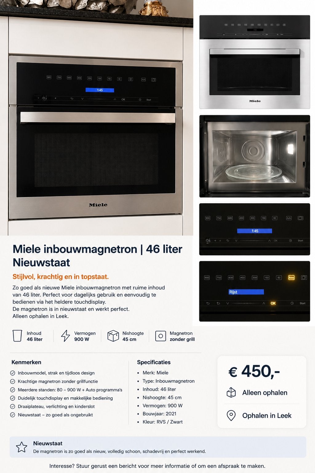 Miele CleanSteel Inbouw Magnetron Nieuwstaat, Ophalen, Gebruikt, Magnetron, Inbouw