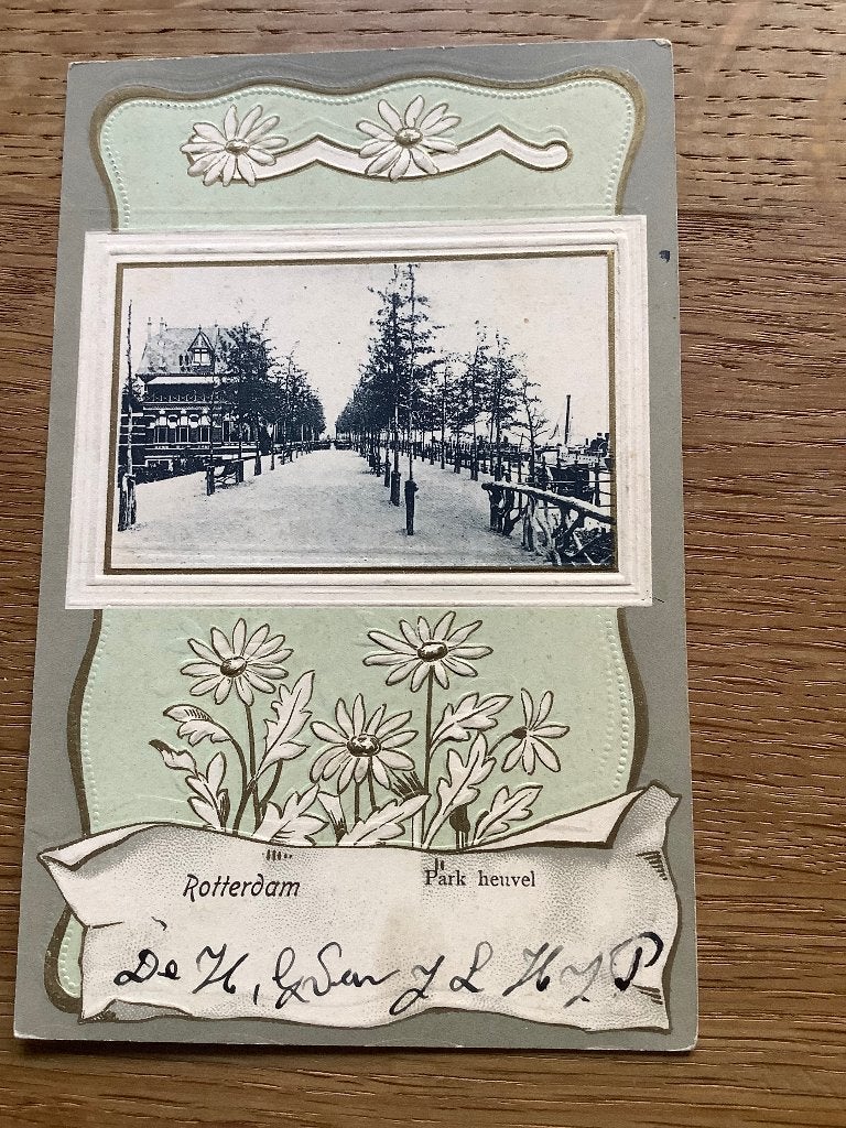 Rotterdam, parkheuvel Jugendstill kaart, Ophalen of Verzenden, Voor 1920, Gelopen, Zuid-Holland