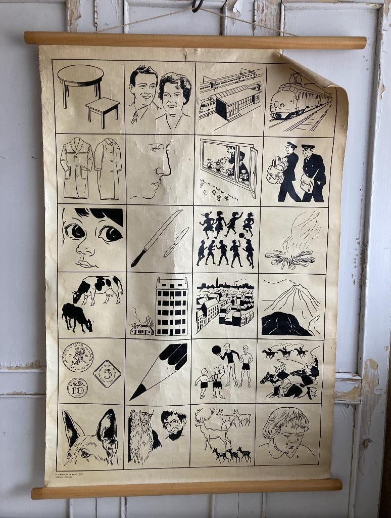 Brocante oude schoolplaat / An oral approach / Plaat 3, Antiek en Kunst, Curiosa en Brocante, Ophalen