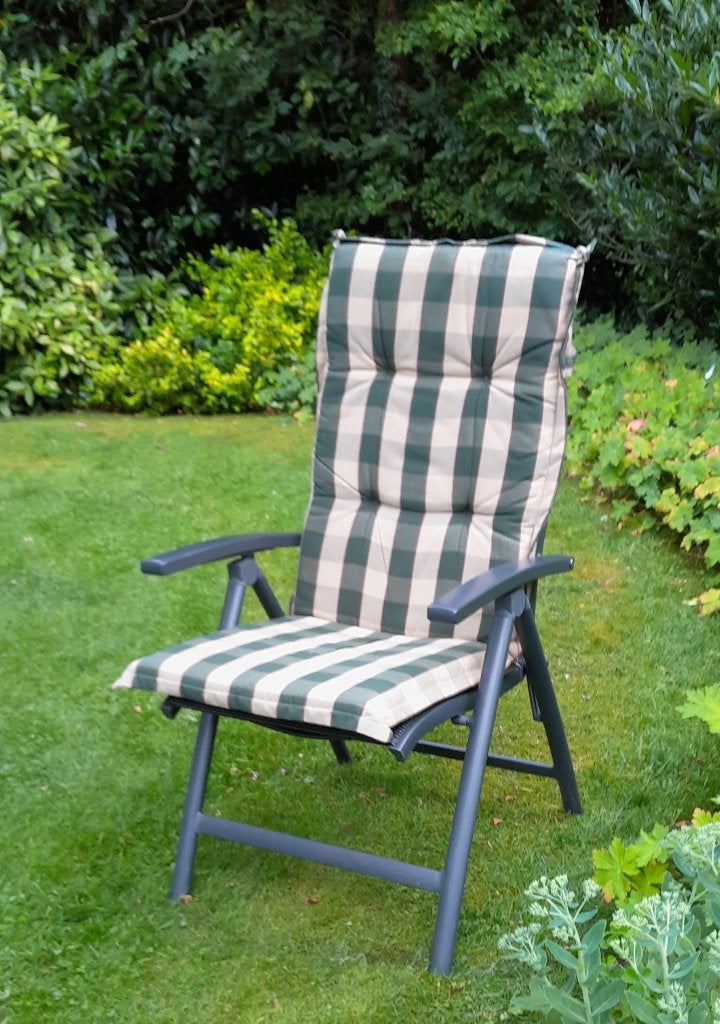 4 tuinstoelkussens: groen-beige ruit, Ophalen, Zo goed als nieuw