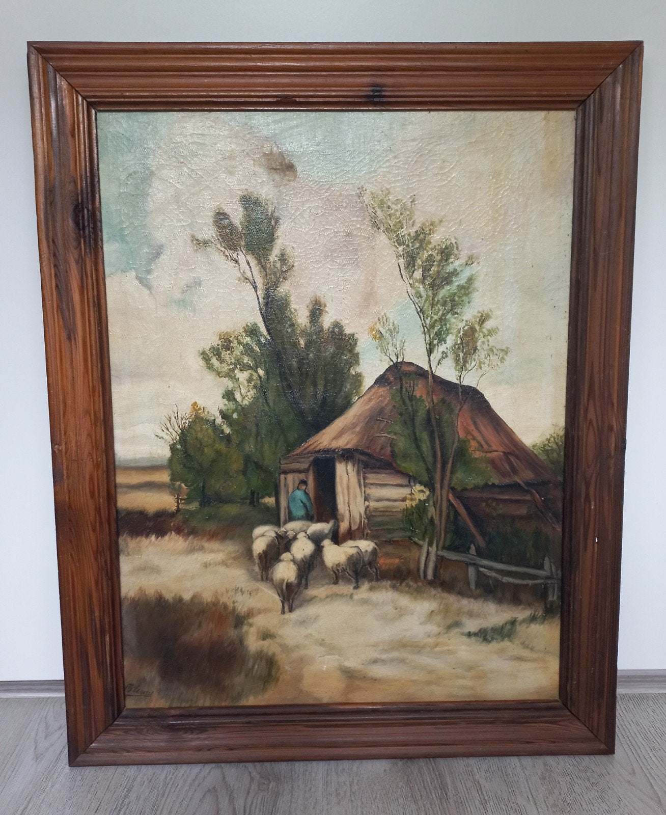Klassiek Oud-Hollands heidelandschap met schapen, J.Lenns, Ophalen, Olieverf