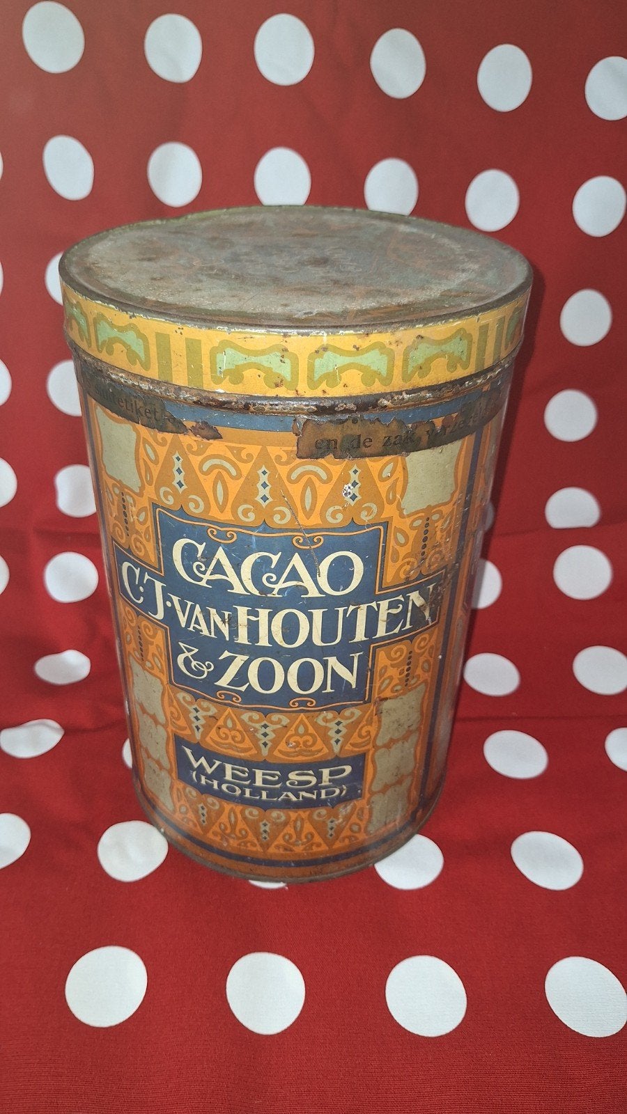 Antieke Cacao Van Houten & Zoon groot blik - Weesp Holland, Ophalen of Verzenden, Gebruikt, Overige
