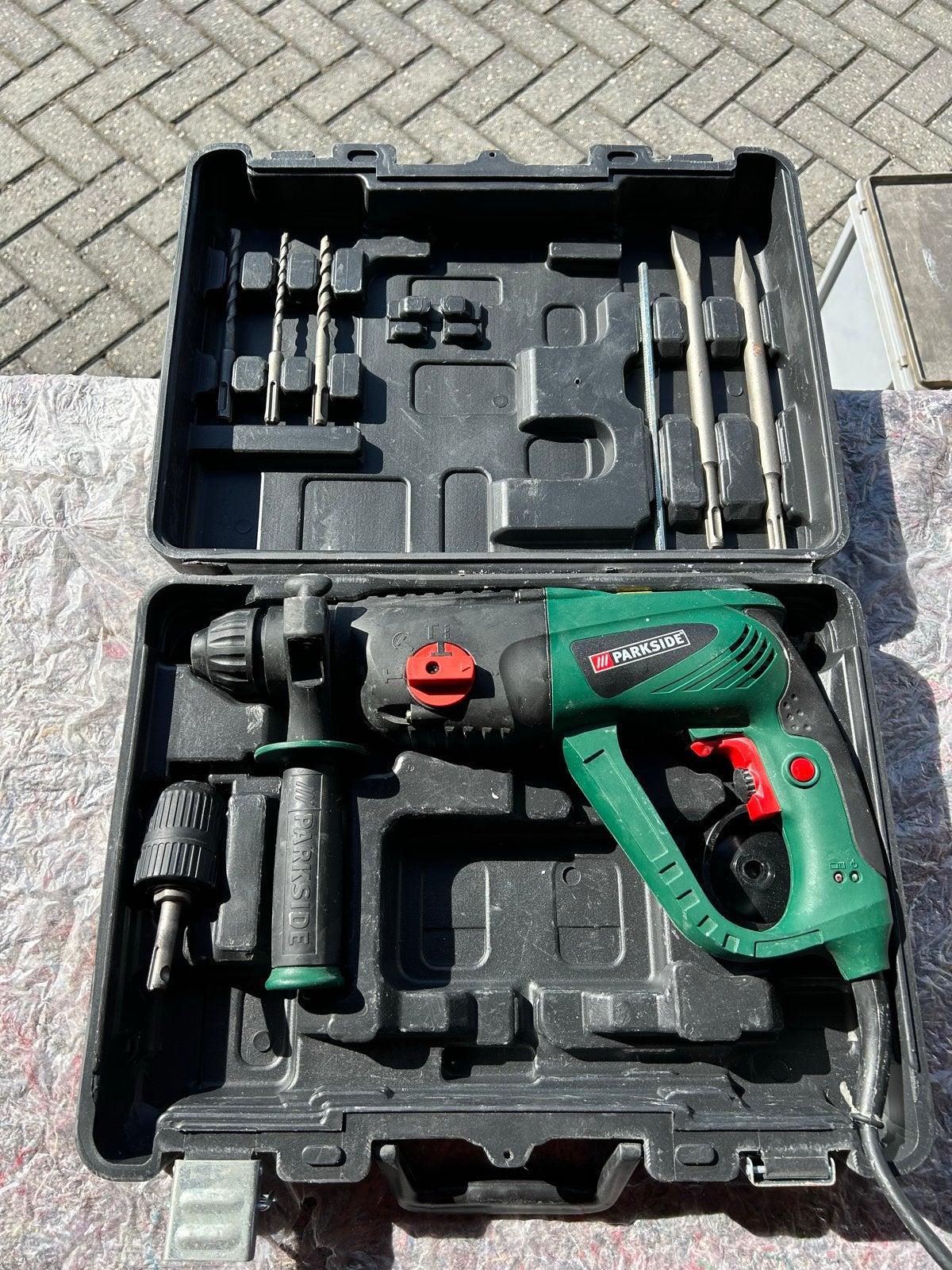 Parkside Boorhamer met koffer en accessoires, Ophalen, Boor- en/of Breekhamer, Klopboormechanisme, Gebruikt