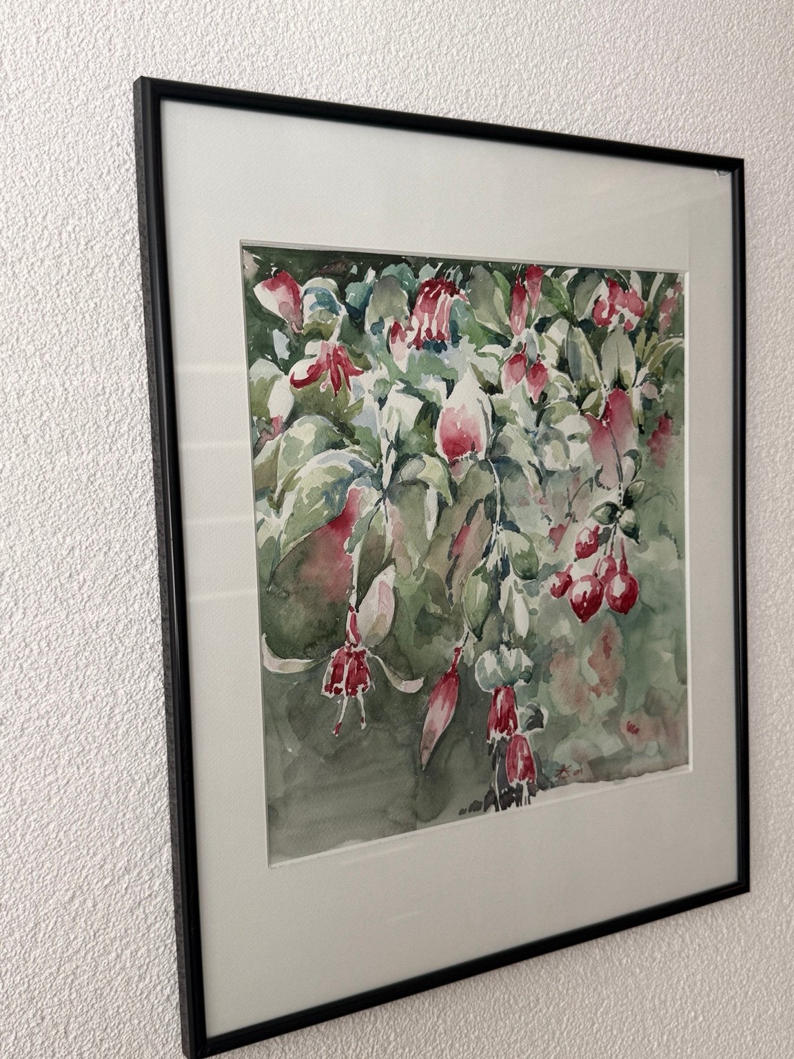 Originele Aquarel fuchsia’s, Gesigneerd, Ophalen, Dieren en Natuur