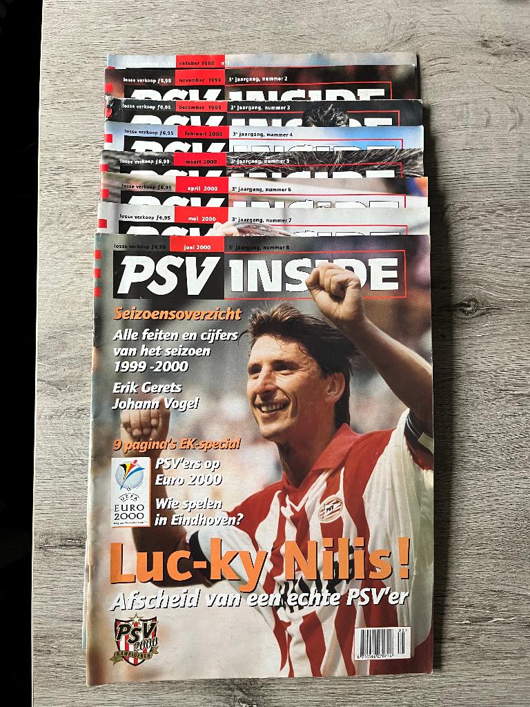 Jaargang 2 PSV Inside Aug 1998 - Juli 1999 7 stuks, Verzamelen, Ophalen of Verzenden, Zo goed als nieuw, PSV, Boek of Tijdschrift