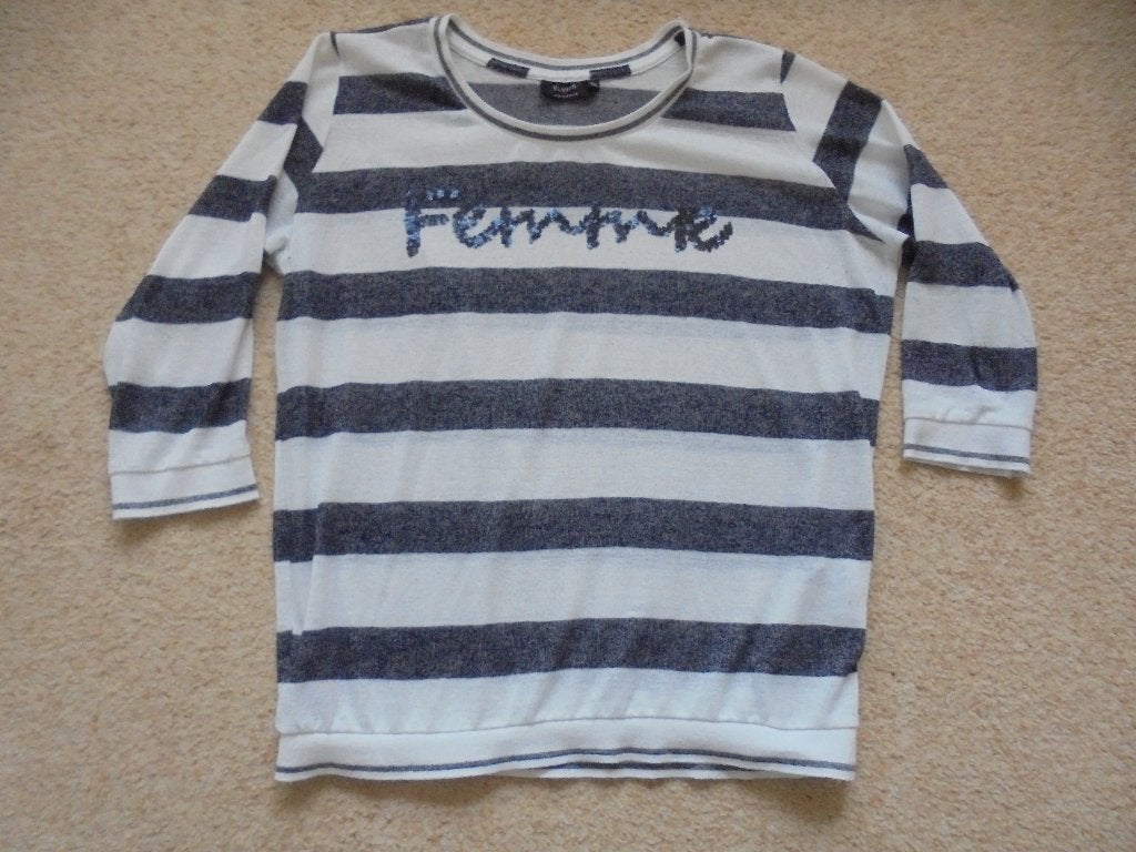 Grijs/wit shirt ELVIRA, Maat 46/48 (XL) of groter, Ophalen of Verzenden, Lange mouw, Grijs