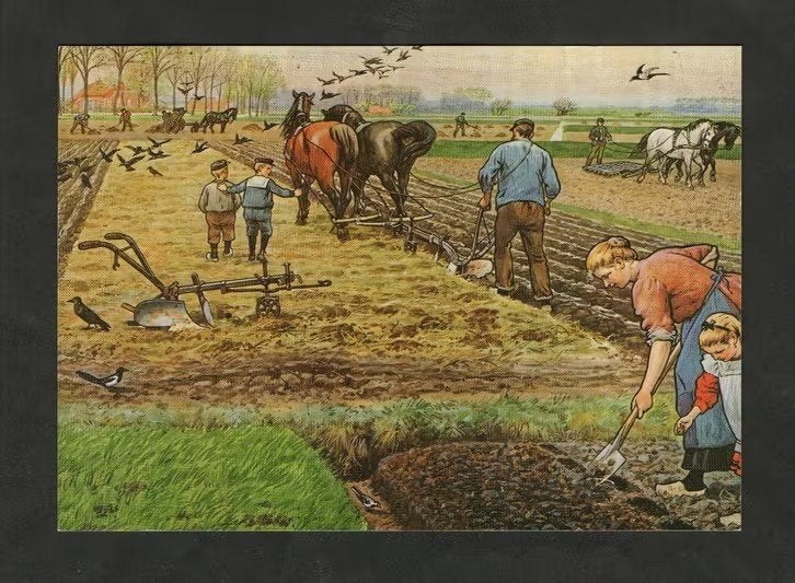 Ansichtkaart Schoolplaat Ploegen op de Land, Jetses., Verzamelen, Ophalen of Verzenden, 1980 tot heden, Ongelopen, Politiek en Historie