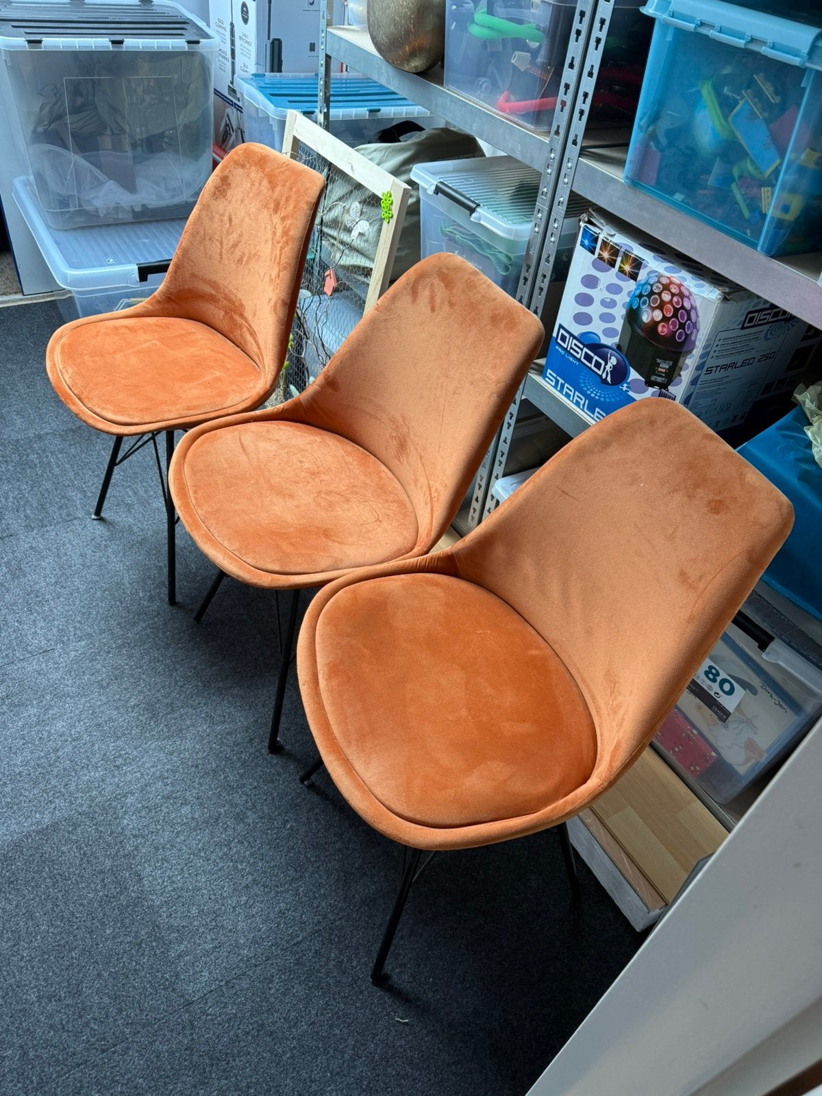 3x velours oranje stoelen, Huis en Inrichting, Stoelen, Ophalen, Zo goed als nieuw, Overige kleuren