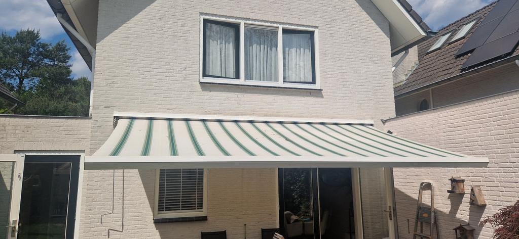 Handmatig groen-wit gestreepte luifel - 5x3 meter, Tuin en Terras, Ophalen of Verzenden, Gebruikt