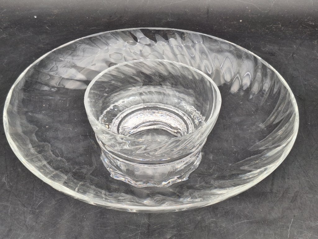 oude Kristallen schaal met kleine schaal erin, jaren 60, Antiek en Kunst, Ophalen of Verzenden