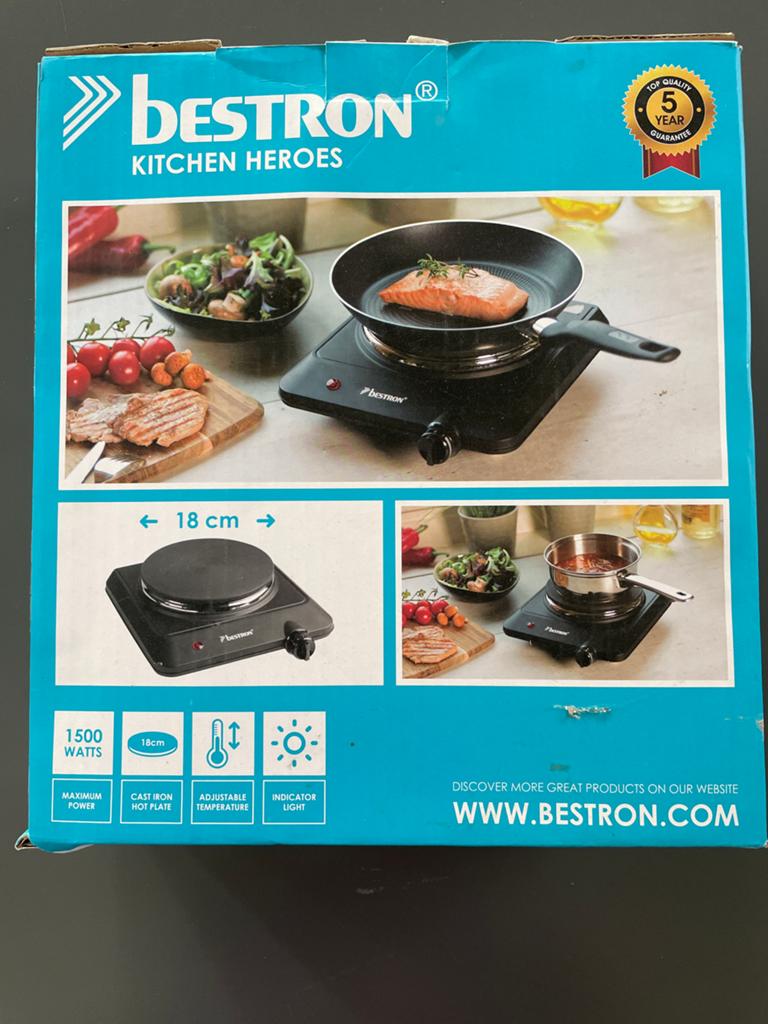 Bestron AHP150 Kookplaat - 1500W, 18cm, Zwart, Caravans en Kamperen, Kampeeraccessoires, Ophalen of Verzenden, Nieuw