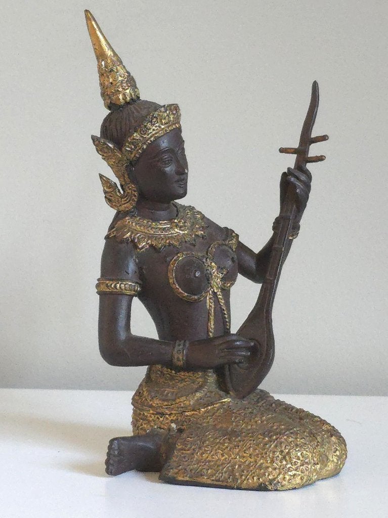 Zwaar Bronzen Thais Beeld Apsara Muzikante – Goud & Brons, Ophalen of Verzenden, Brons