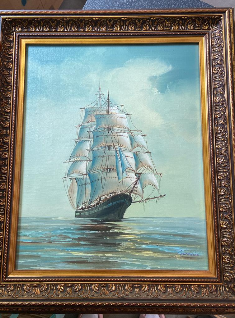 Olieverf Schilderij Zeilschip op Zee, Ophalen