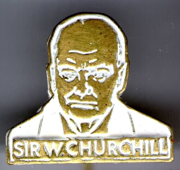 Sir W. Churchill wit op koper speldje ( R_085), Ophalen of Verzenden, Nieuw, Figuurtje, Speldje of Pin