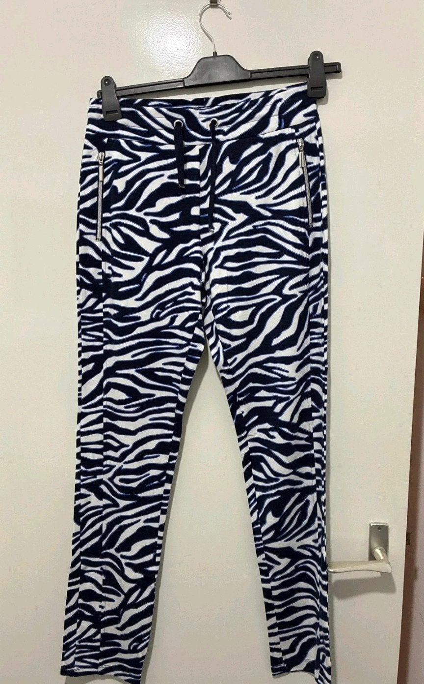 Rabe 1920 Zebra Print Broek Maat 38 cobaltblauw zwart wit., Kleding | Dames, Maat 38/40 (M), Rabe, Blauw, Nieuw