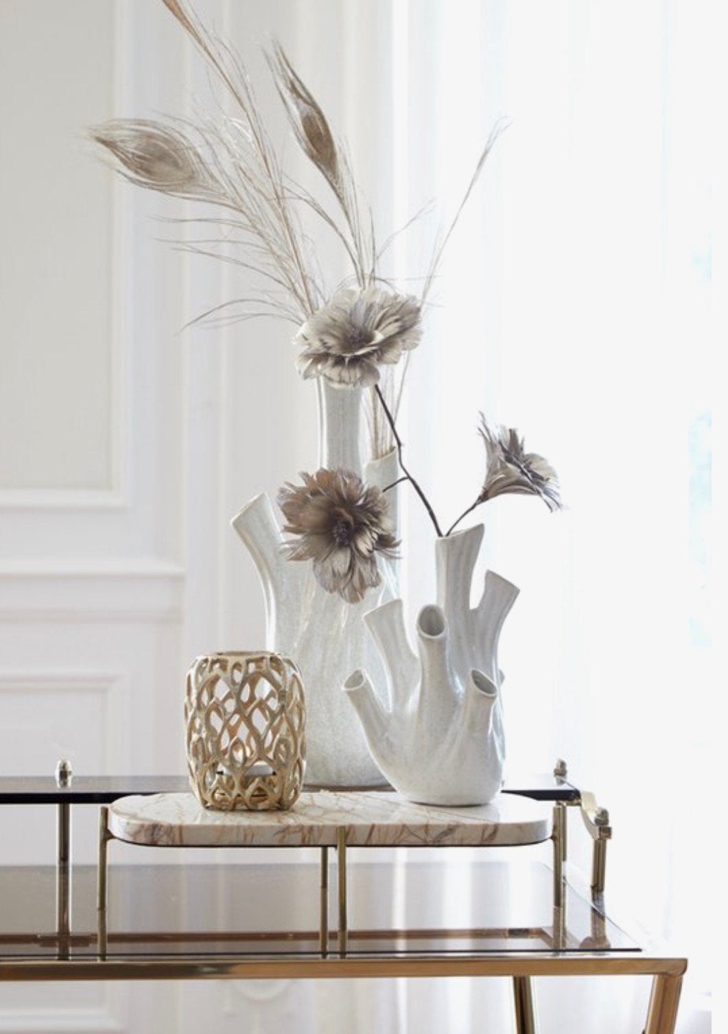 Light & Living tulpen vaas met meerdere openingen, Huis en Inrichting, 44 cm, Wit, Nieuw, Ophalen of Verzenden