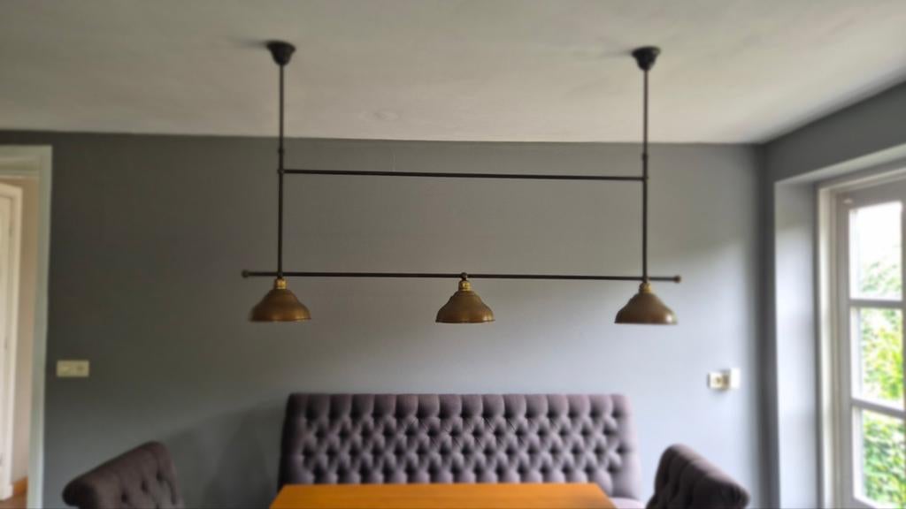 Tierlantijn lamp - Industriële hanglamp met 3 kappen, Huis en Inrichting, Ophalen, Gebruikt, Industrieel, Metaal
