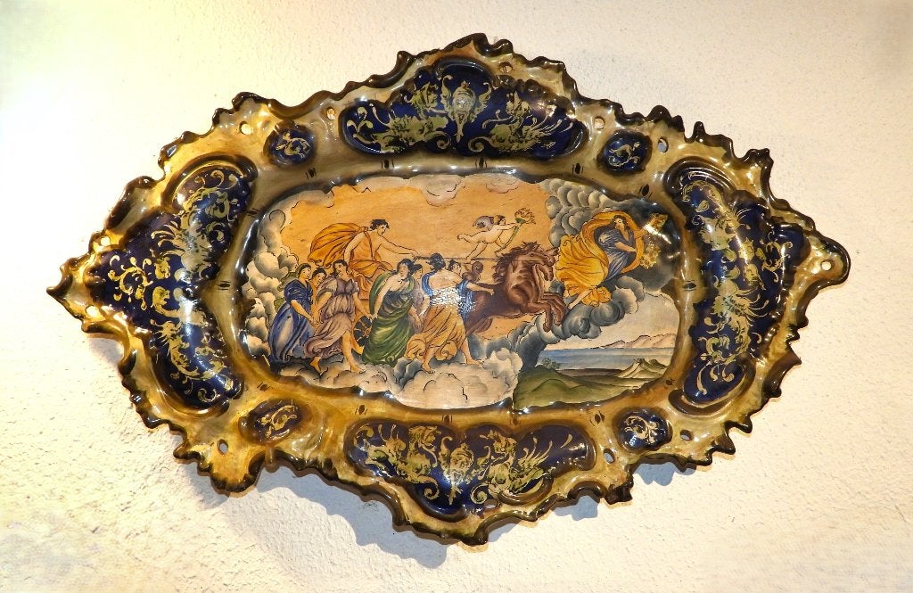 Royale Faience-stijl olijvenschaal met vlechtrand uit Italië, Ophalen