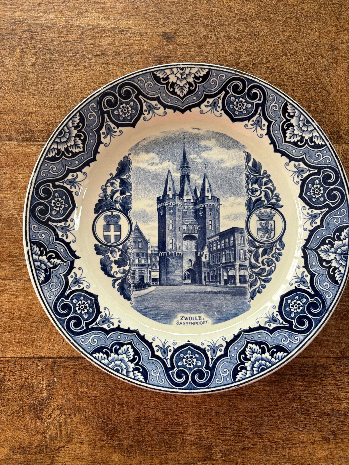 Delfts blauw bord Zwolle Sassenpoort - Societé Céramique, Antiek en Kunst, Ophalen