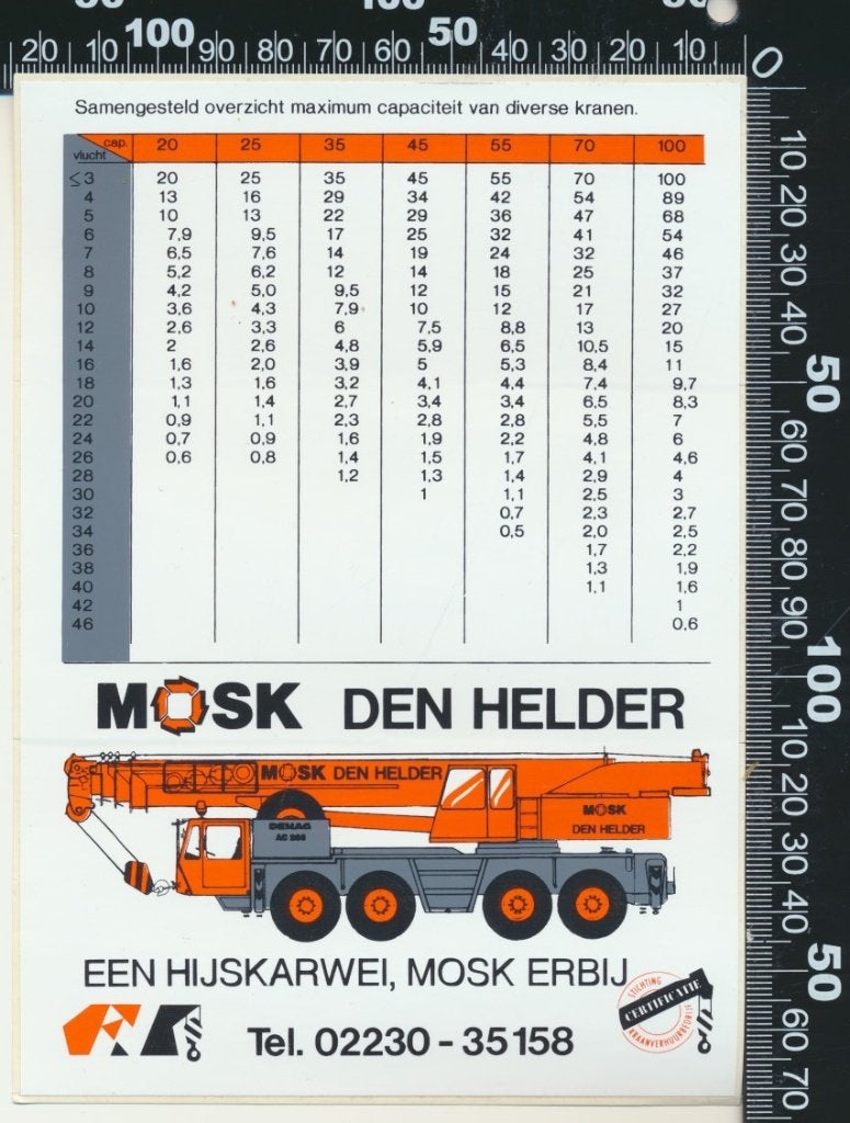 Sticker: Mosk Kraanverhuur en Zwaar Transport - Den Helder, Verzenden, Zo goed als nieuw, Bedrijf of Vereniging