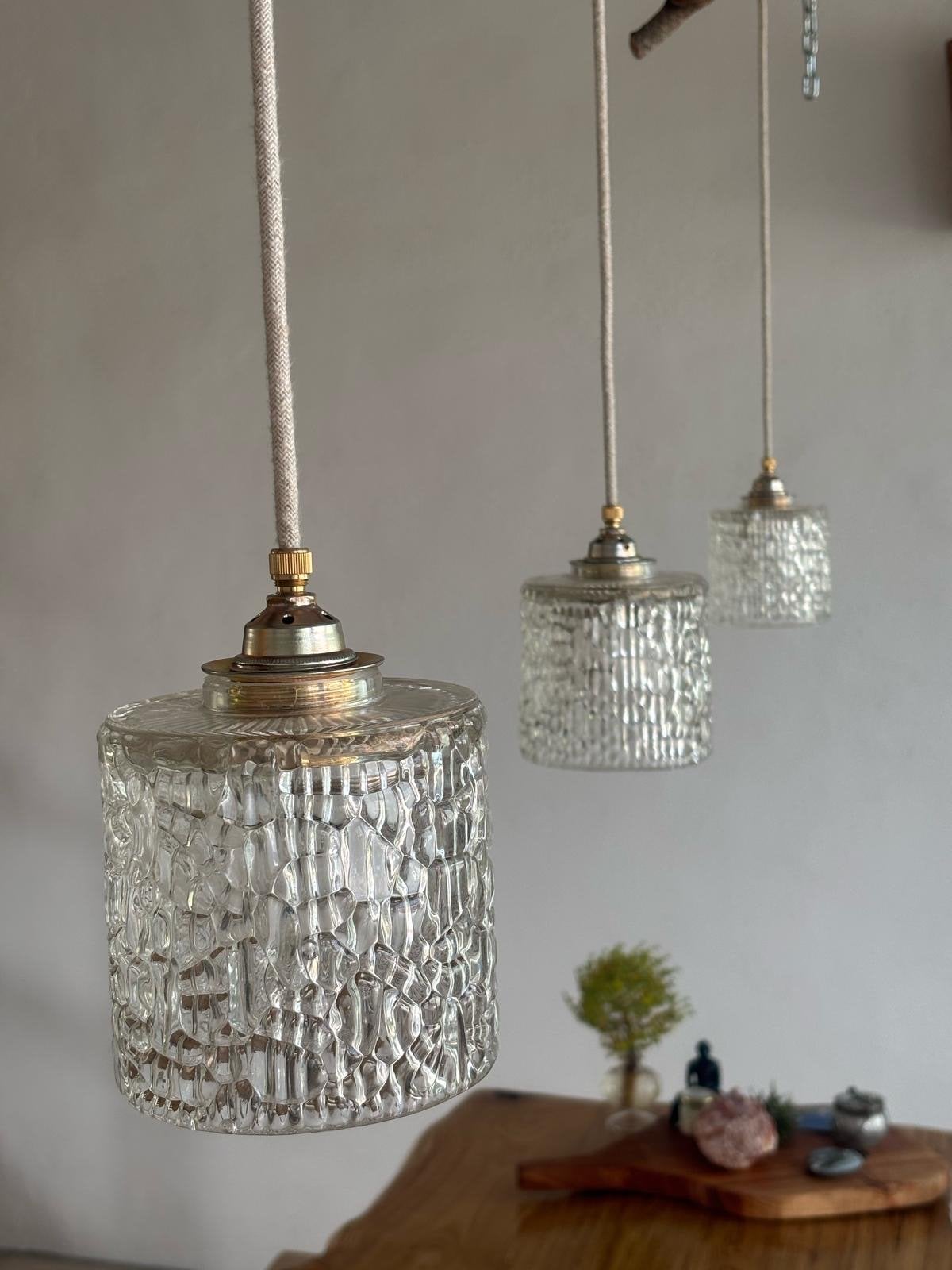Portugese Craquelé Glas Hanglampjes - Nieuwe Fitting & Snoer, Ophalen of Verzenden, Gebruikt, Glas, Overige fittingen
