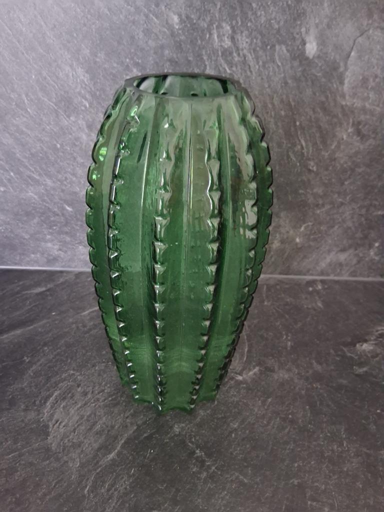 Leuke groen cactus vaas 25cm hoog, Ophalen, Minder dan 50 cm, Groen, Glas