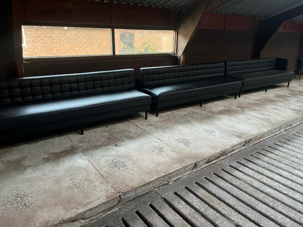 6 zwarte banken, Huis en Inrichting, Ophalen of Verzenden, Gebruikt, Leer