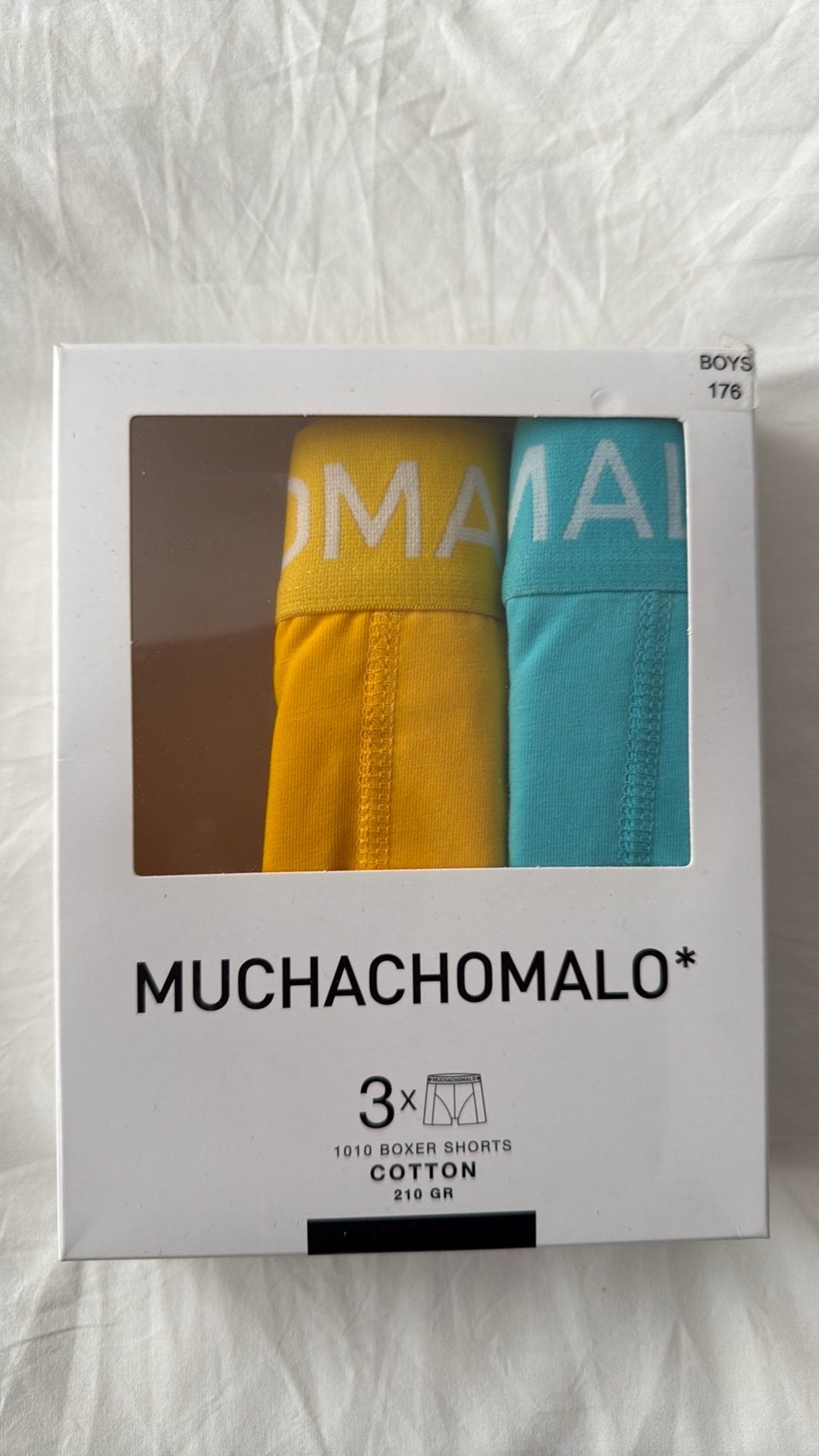 Twee nieuwe boxershorts van Muchachomalo maat 176 geel en bl, Ophalen of Verzenden, Boxer