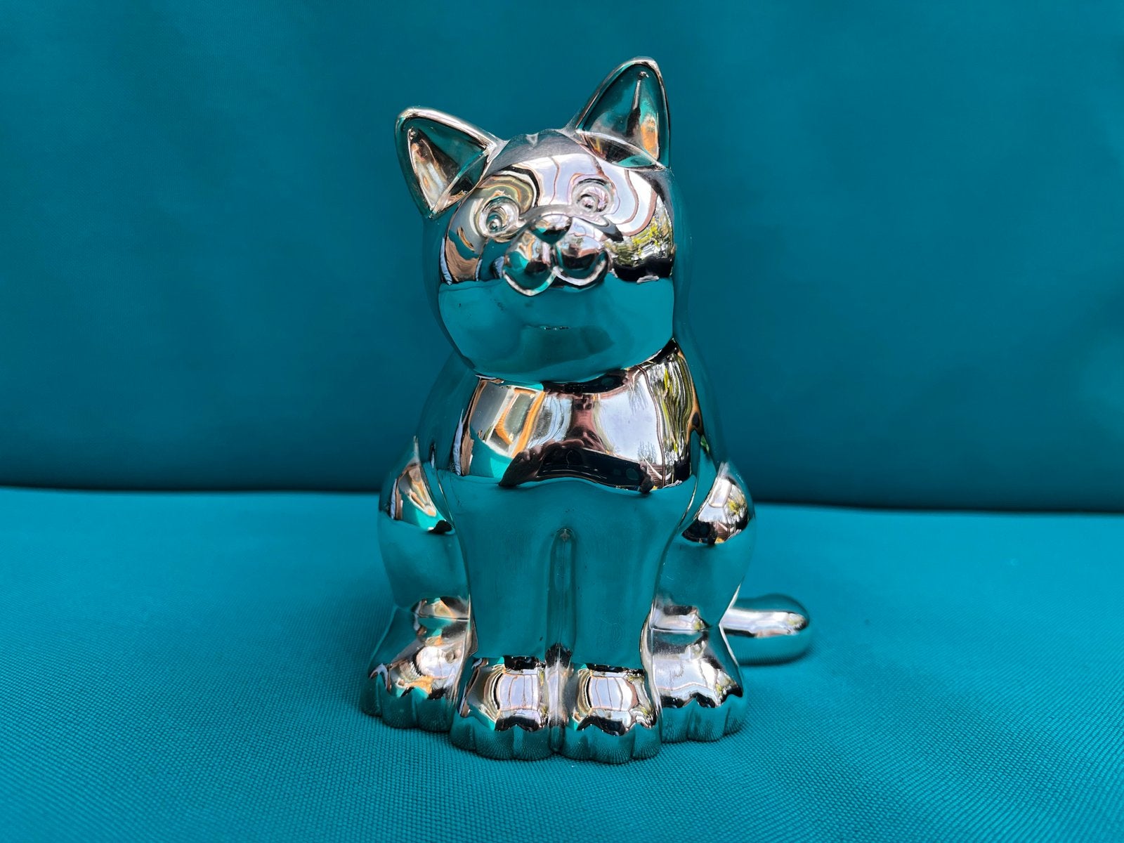 Zilverkleurige Kat Spaarpot - Decoratief en Functioneel, Ophalen of Verzenden, Zo goed als nieuw, Overige materialen, Dier